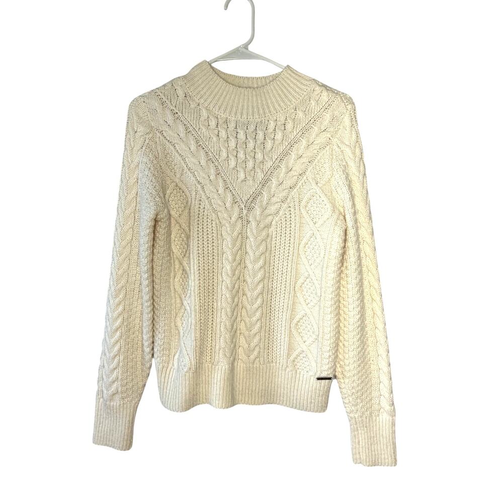 Abercrombie & Fitch Cream cable-knit mock neck sweater Sz S Preppy